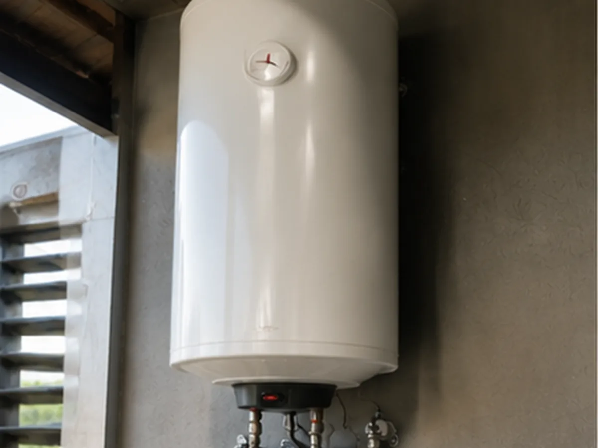 Chauffe-eau fixé au mur dans un local technique